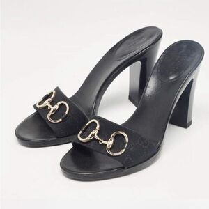 Gucci black horsebit mule heels